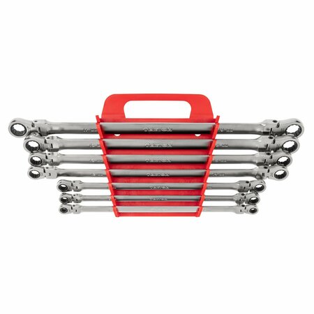 TEKTON Long Flex Head 12-Point Ratcheting Box End Wrench Set with Holder, 7-Piece 6-19 mm WRB96201